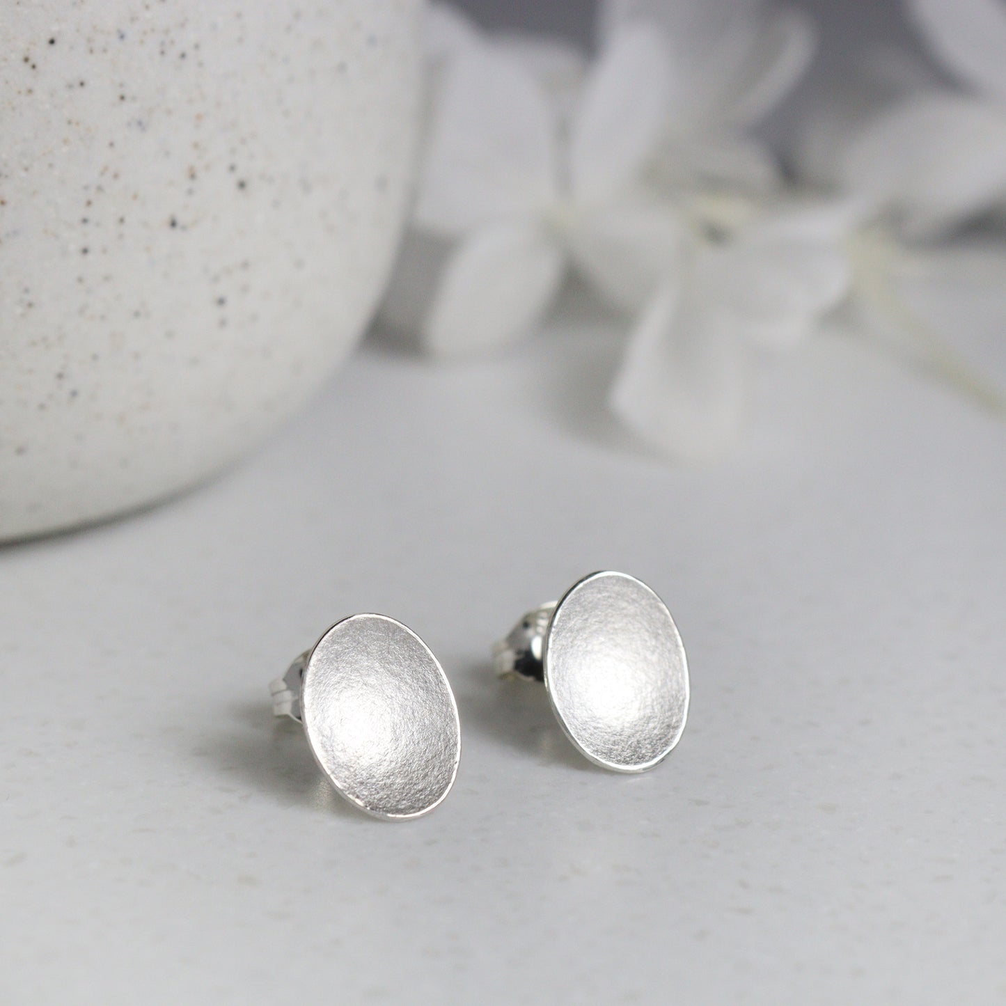 Small Silver flower Petals Stud Earrings