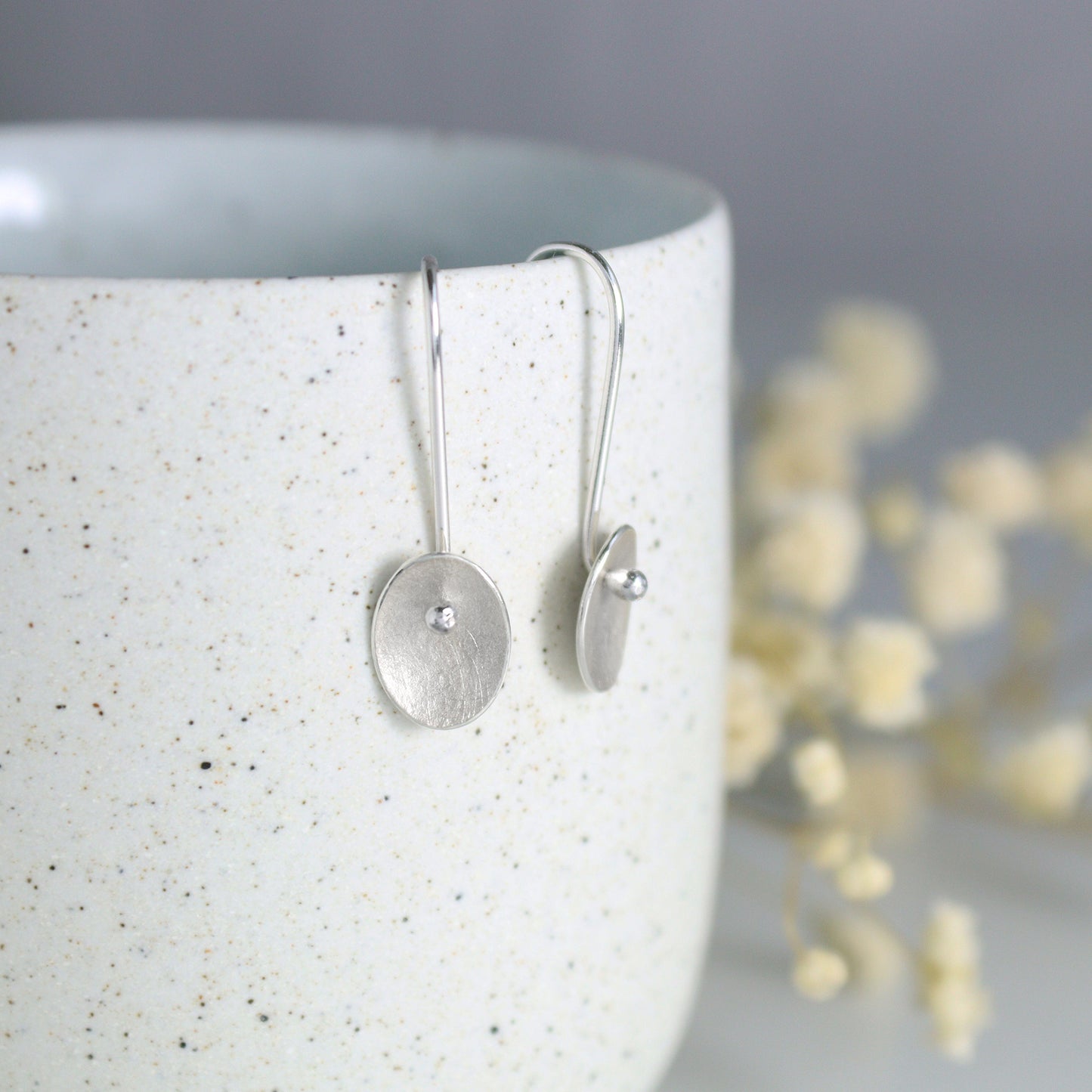 Small Silver Petals on Long Earwires