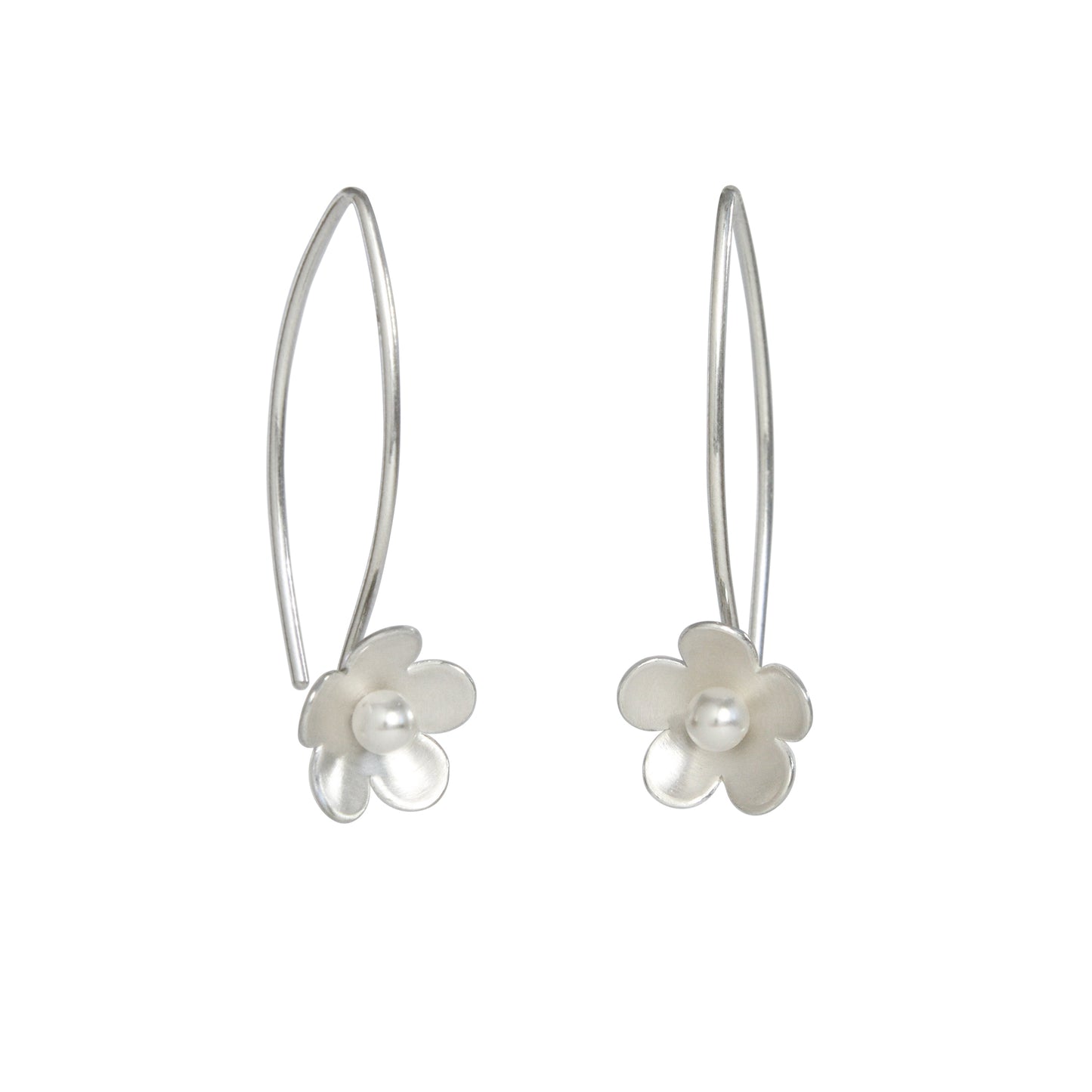 Small Silver Blossom with Crystal Pearl Long Earring