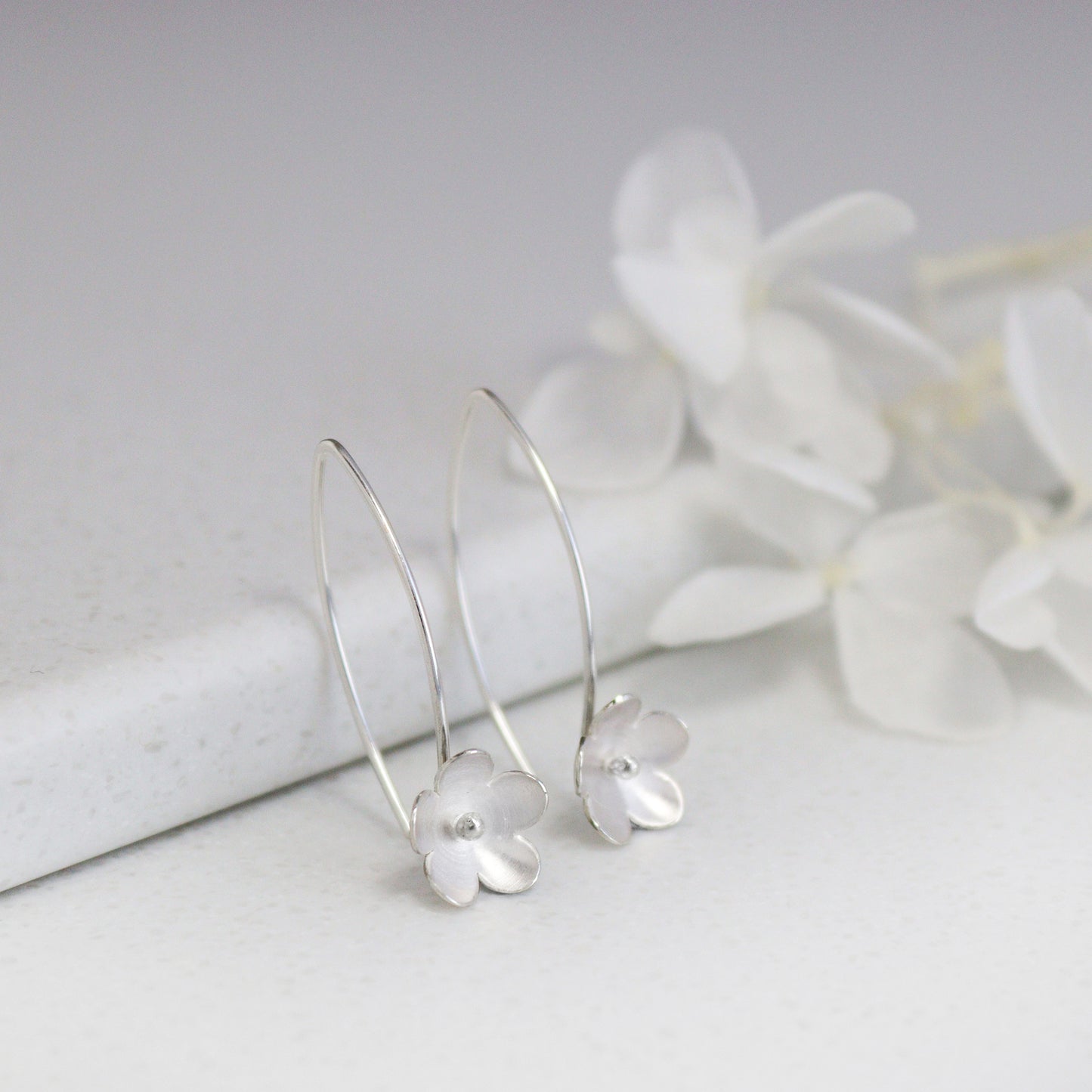 Silver Small Blossom Long Earring