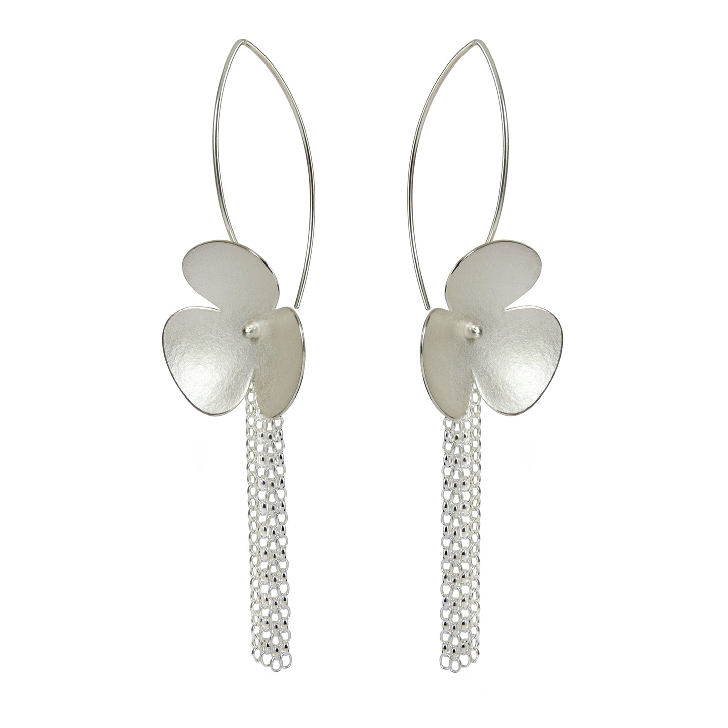 Silver poppy long earrings