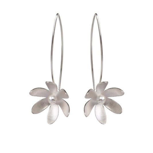 Silver and Pearl Daisy long earrings