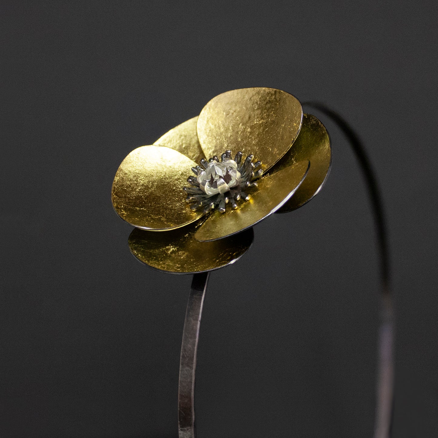 Large Gold and Oxidised Silver Poppy headband, can become a pendant