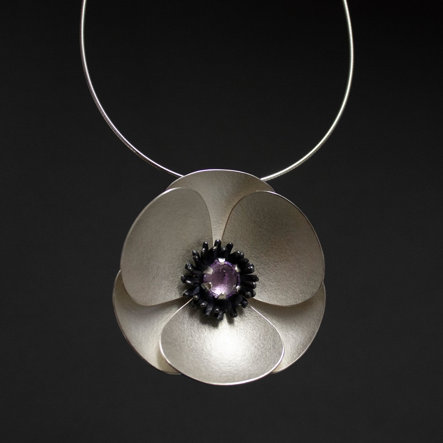 Large Silver Poppy headband, can become a pendant