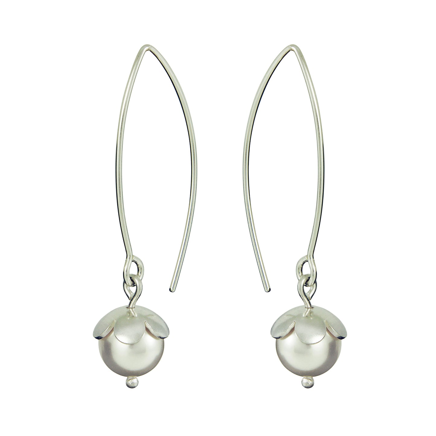 Silver and Pearl Blossom Long Earrings