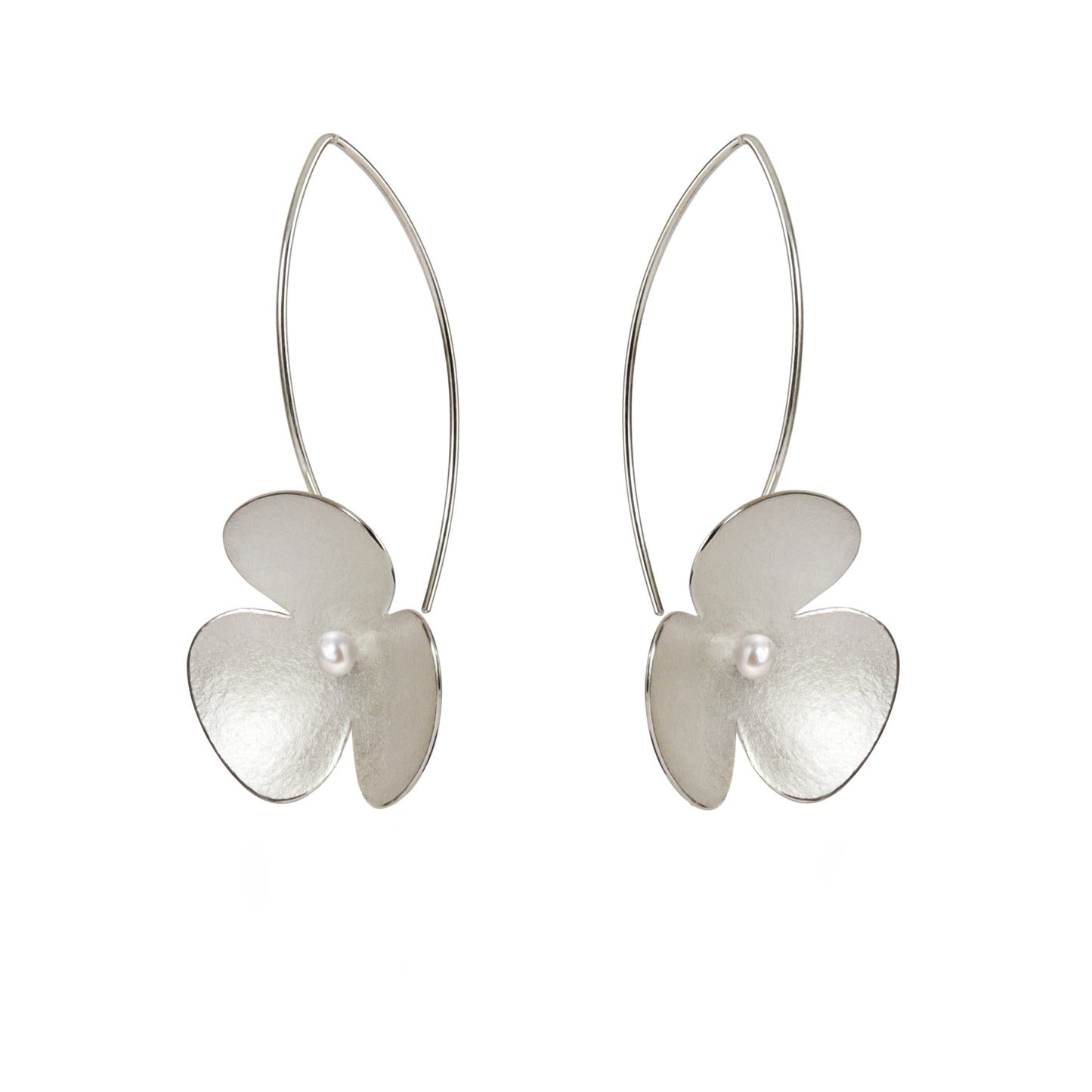 Silver poppy and crystal pearl long earrings