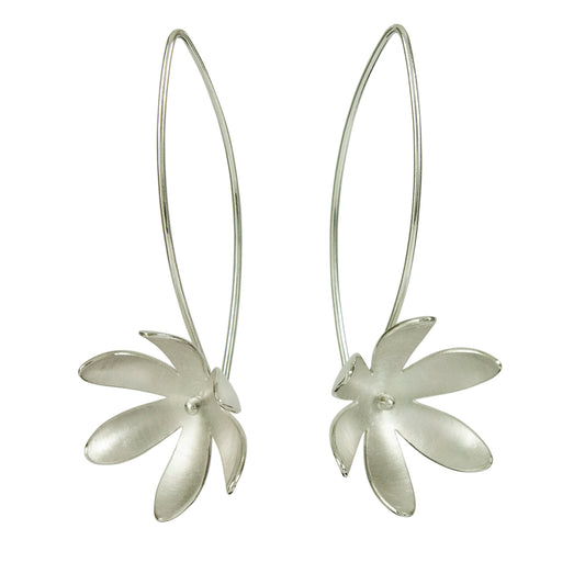 Silver Daisy flower long earrings