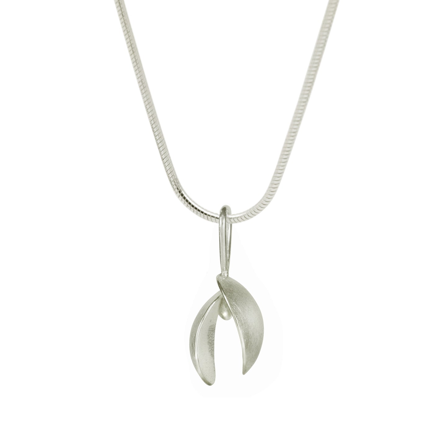 Silver Seed Pod Necklace on Snake chain