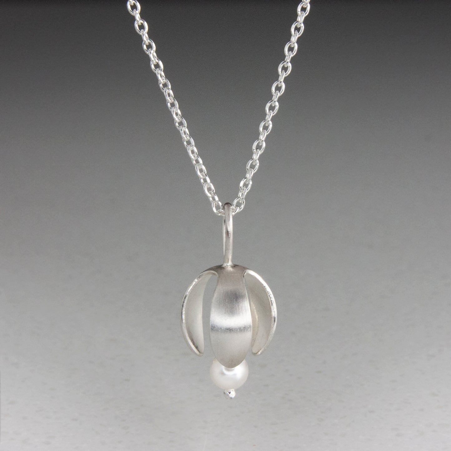 Silver Snowdrop Flower Necklace with crystal pearl