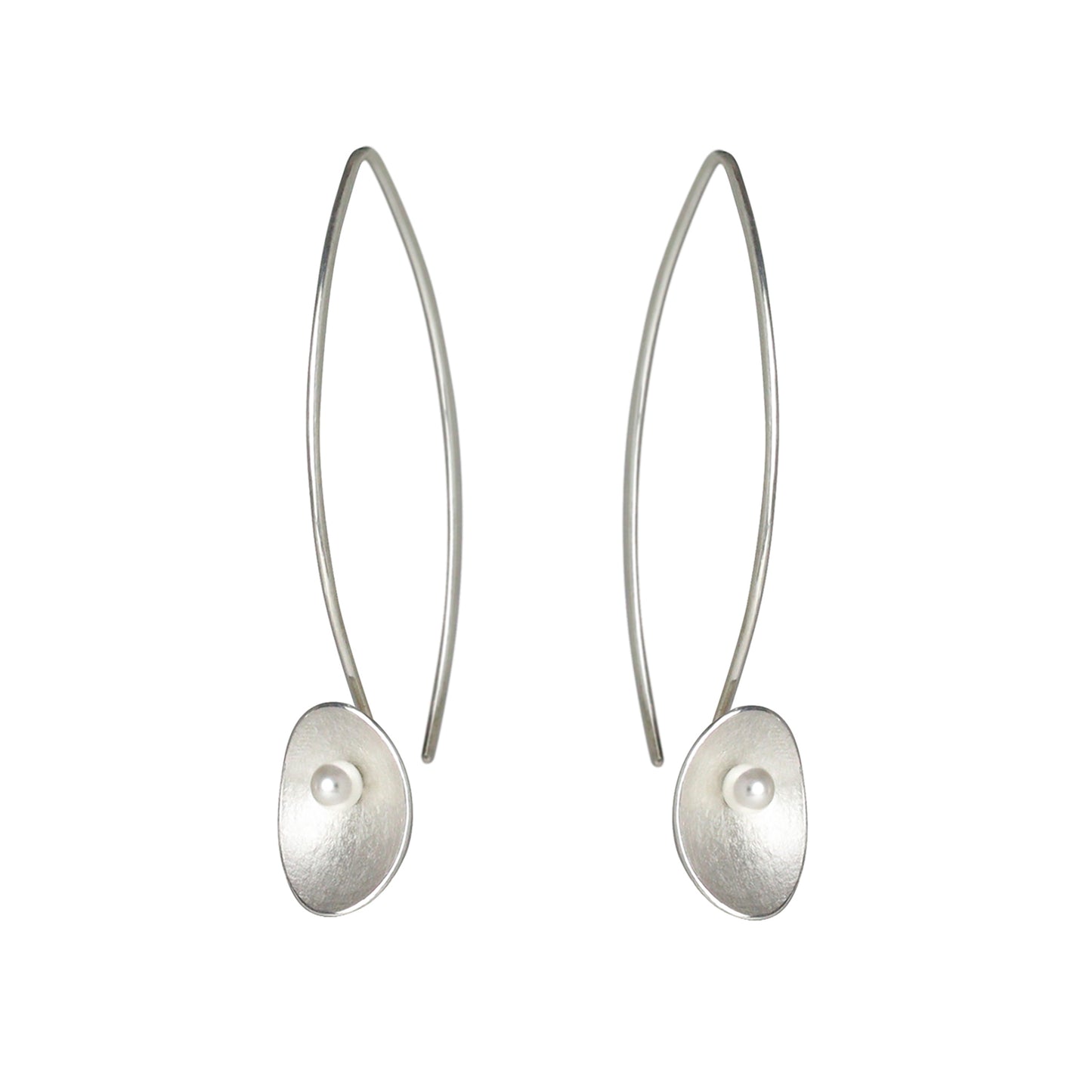 Long silver and pearl large seed earrings