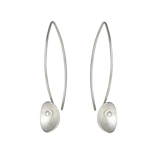 Long silver and pearl large seed earrings