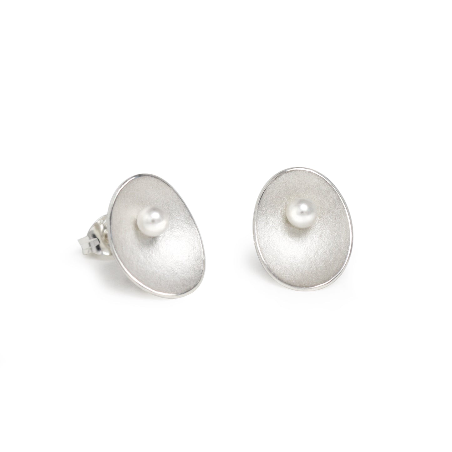 Large silver and pearl seed stud earrings