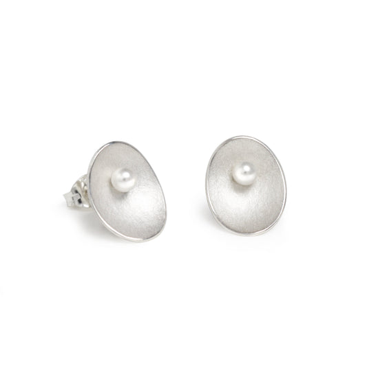 Large silver and pearl seed stud earrings