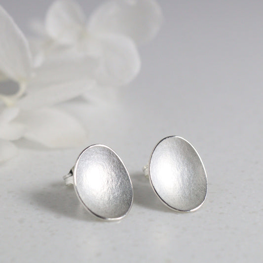 Large Silver Petal Stud Earrings