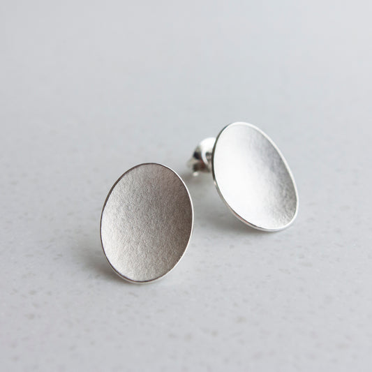 Large Silver Petal Stud Earrings