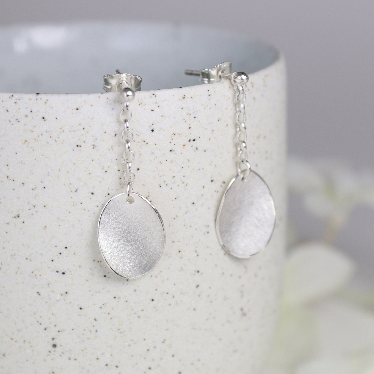 Medium curled petal on chain stud earrings