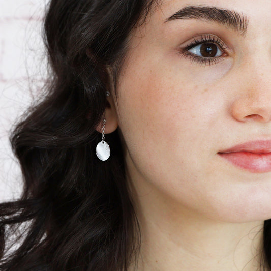 Medium curled petal on chain stud earrings