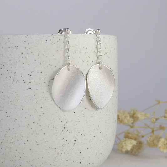 Large curled petal on chain stud earrings