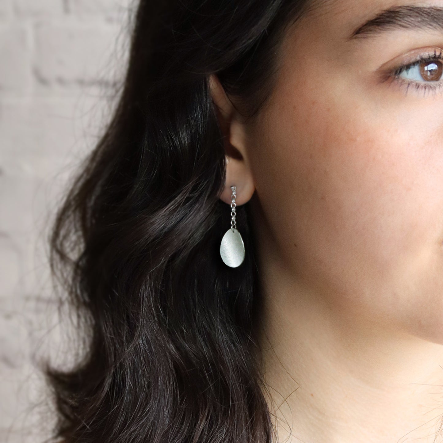 Large curled petal on chain stud earrings