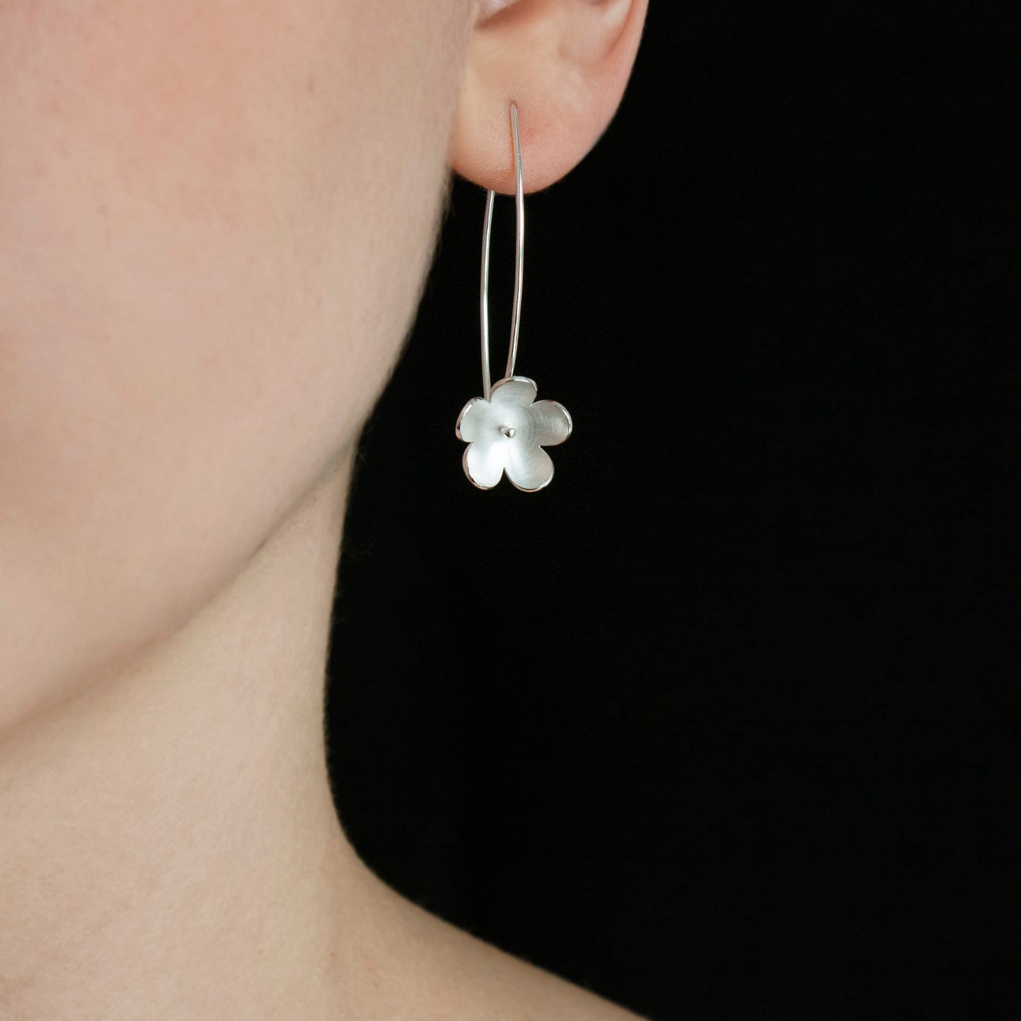 Large Silver Blossom Long Earring