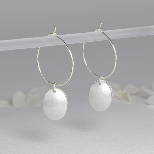 Silver double petal hoop earrings