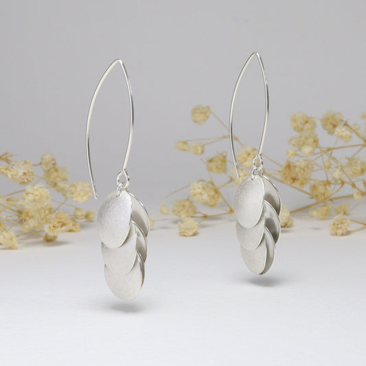 Silver Large Cascading petal long earrings