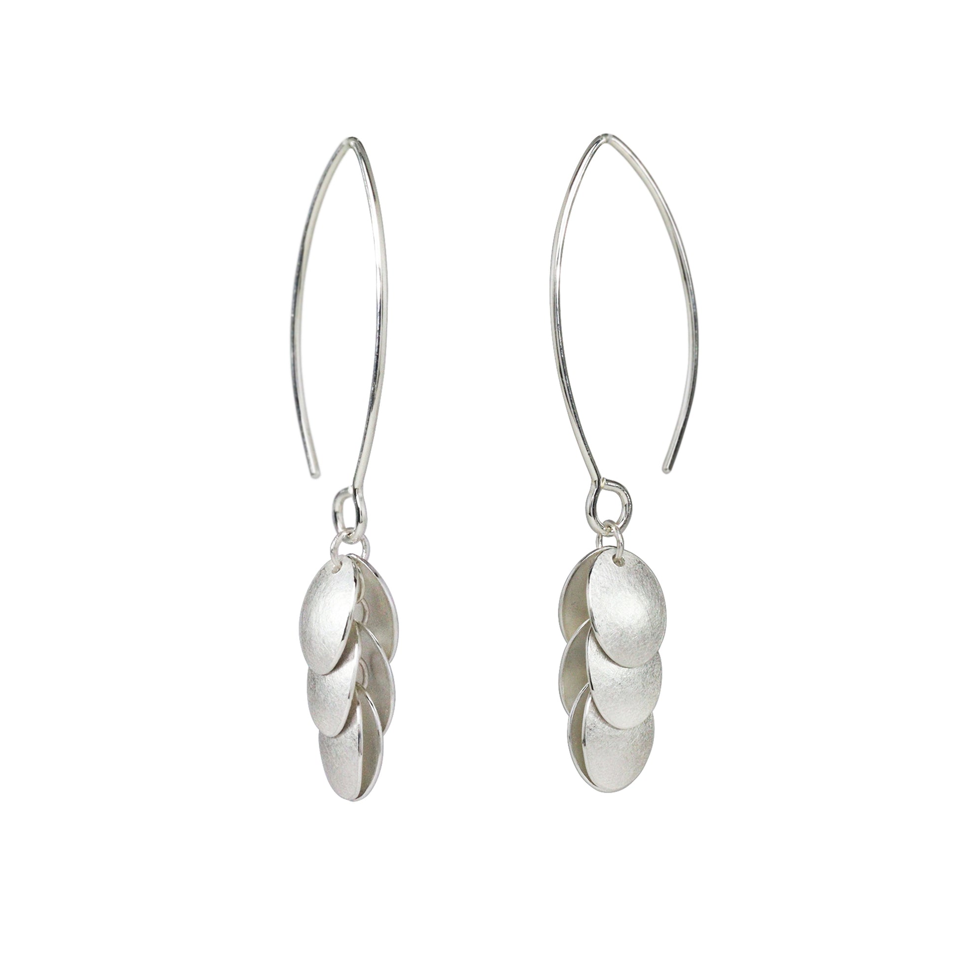 cascading silver petals on long silver earrings, handmade by Gabriella Casemore