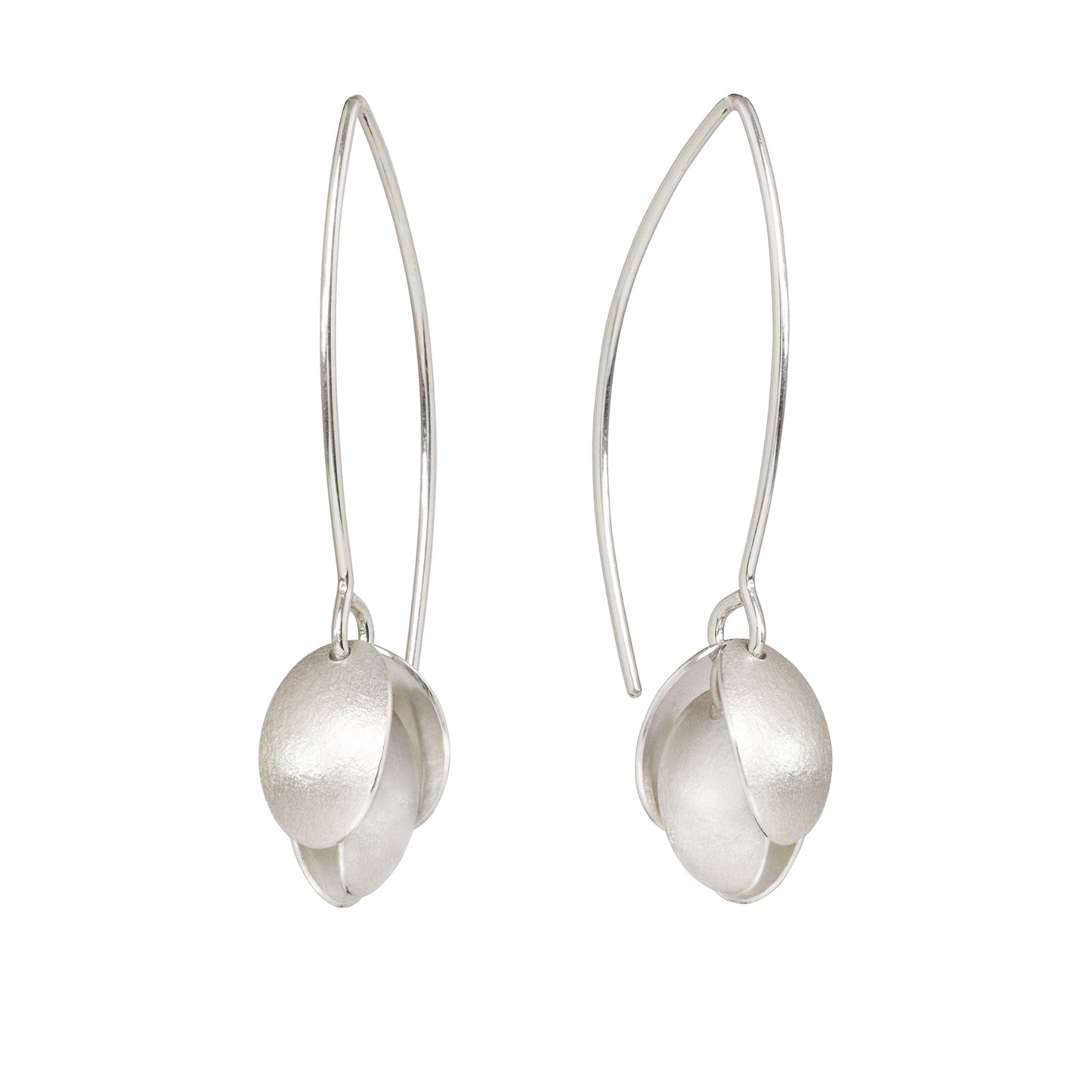 Silver small four petal long earrings