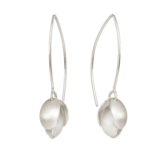 Silver small four petal long earrings