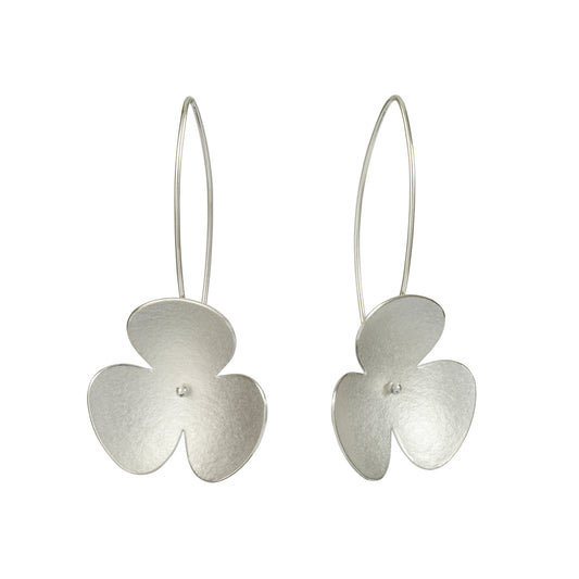 Silver poppy long earrings
