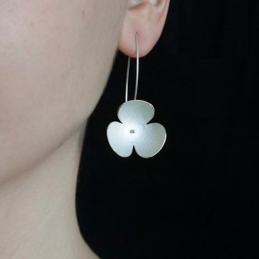 Silver poppy long earrings
