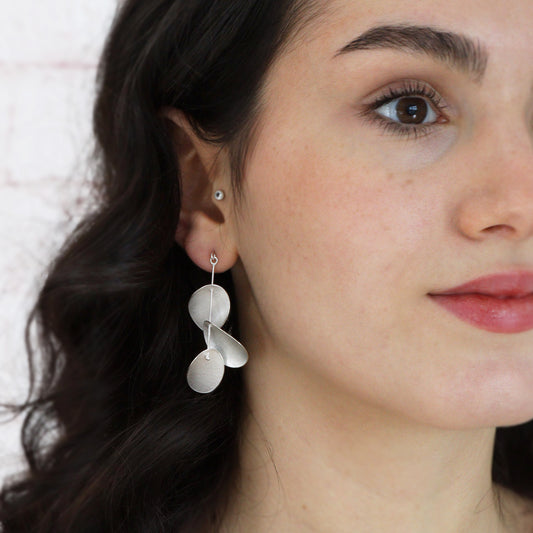 Large silver Eucalyptus earrings