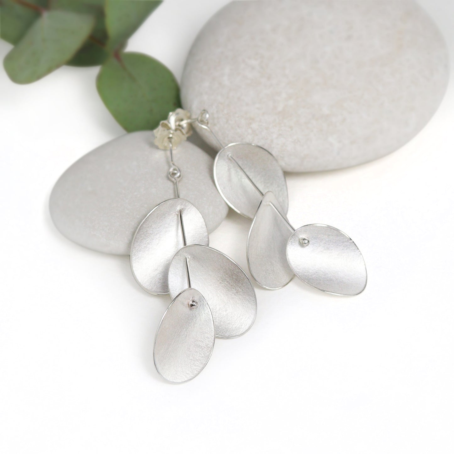 Large silver Eucalyptus earrings