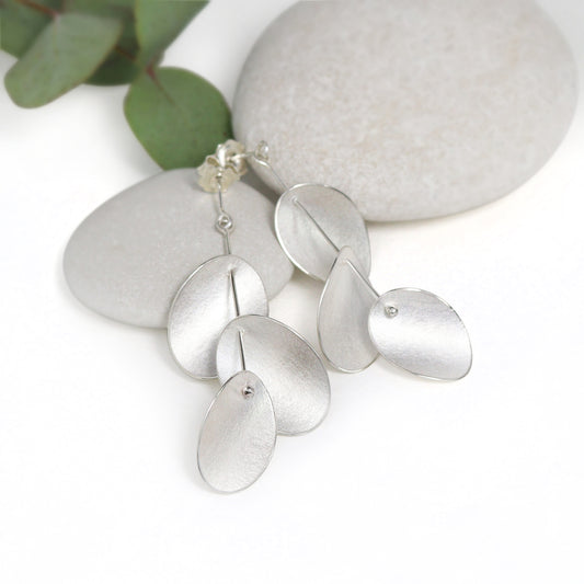 Large silver Eucalyptus earrings