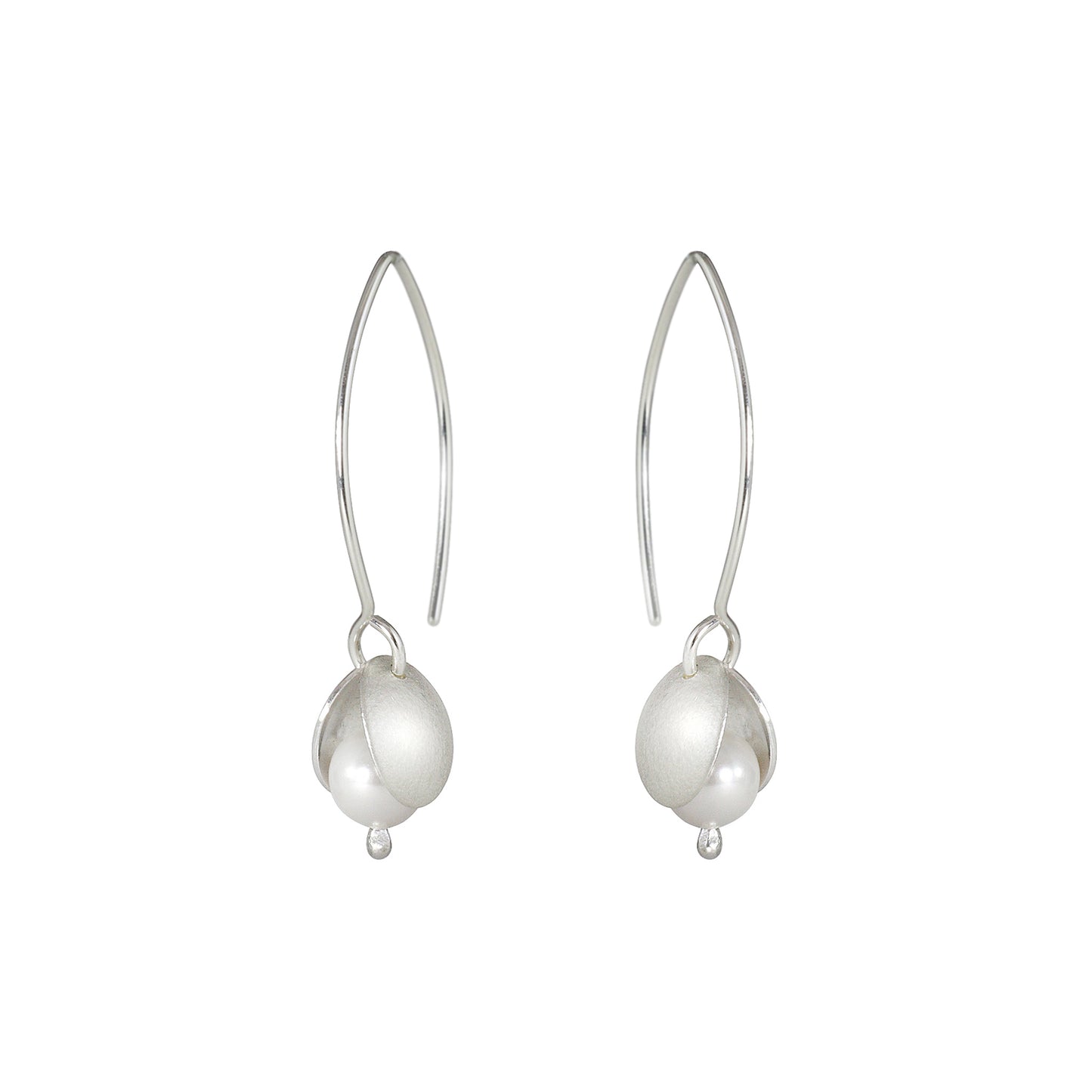 Silver and crystal pearl small petal long earrings