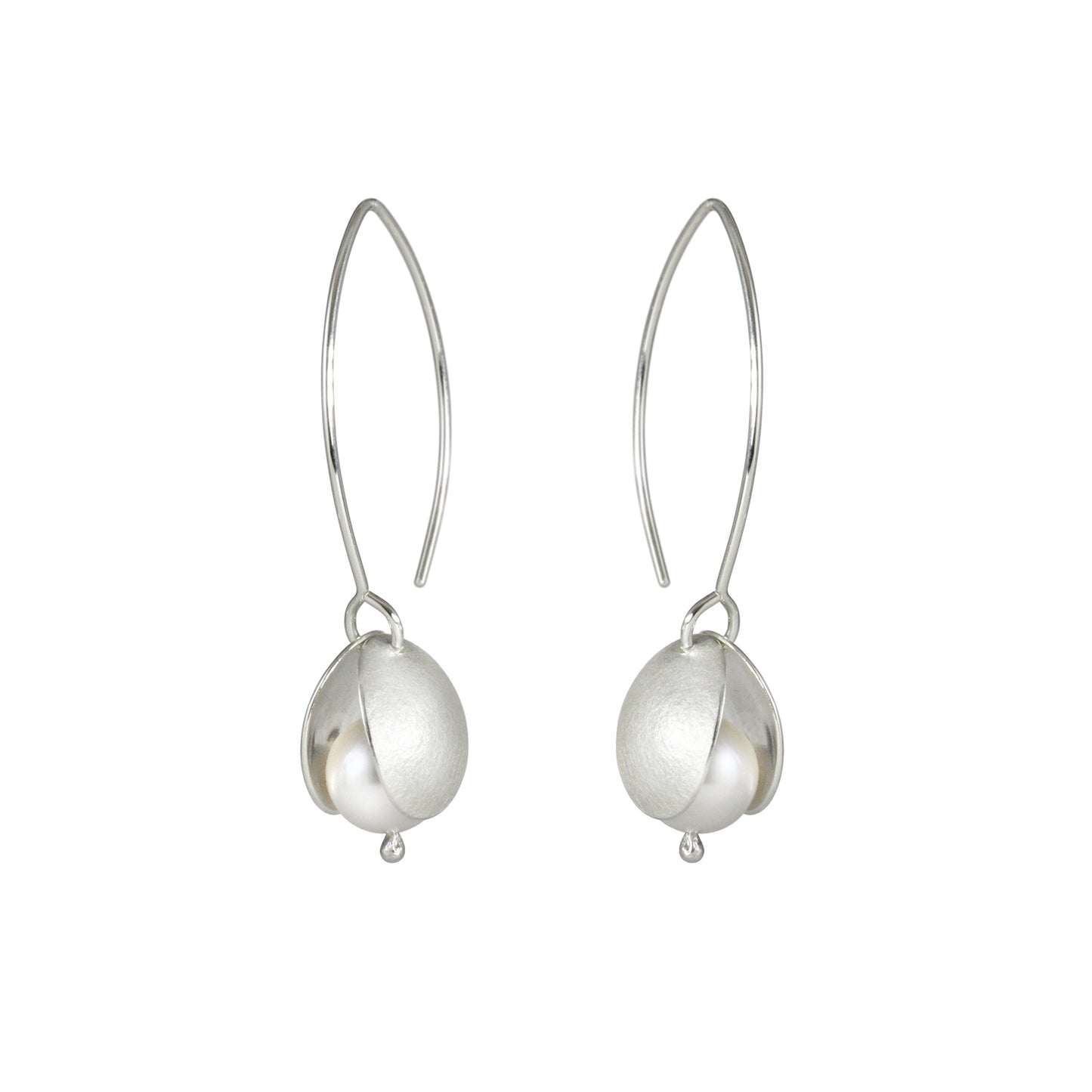 Silver and crystal pearl large petal long earrings