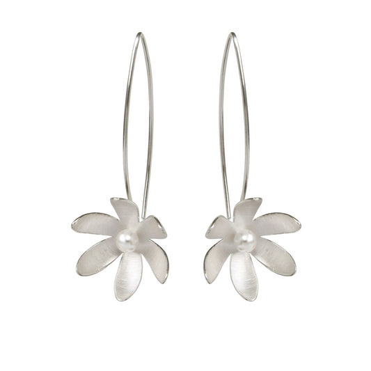 Silver and Pearl Daisy long earrings