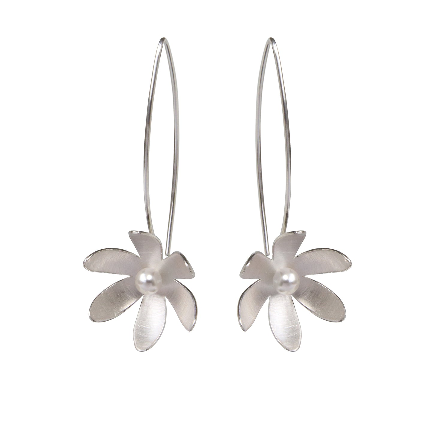 Silver and Pearl Daisy long earrings