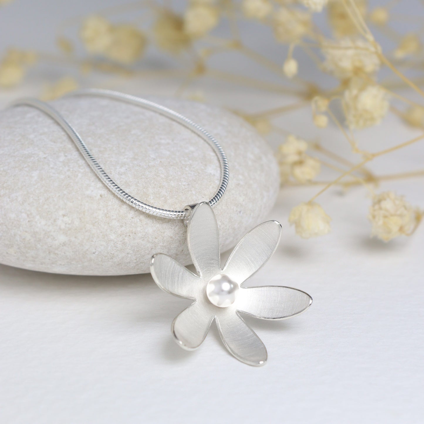 Silver and Pearl Daisy Necklace