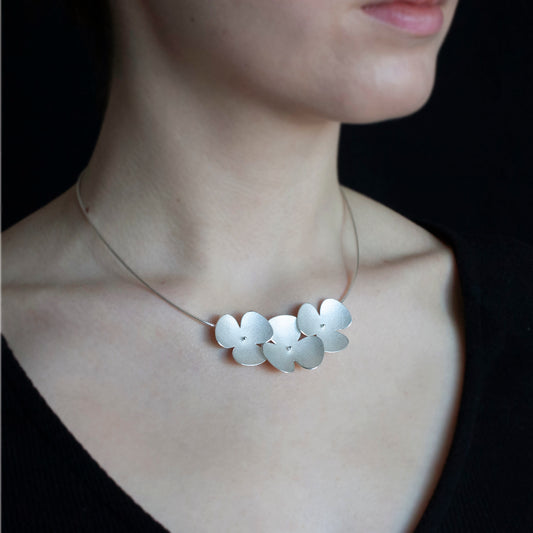 Silver Poppy Triple Flower Pendant