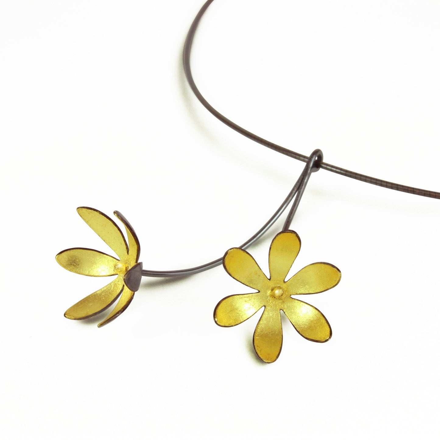 Gold and Oxidised Silver Daisy Flower Pendant