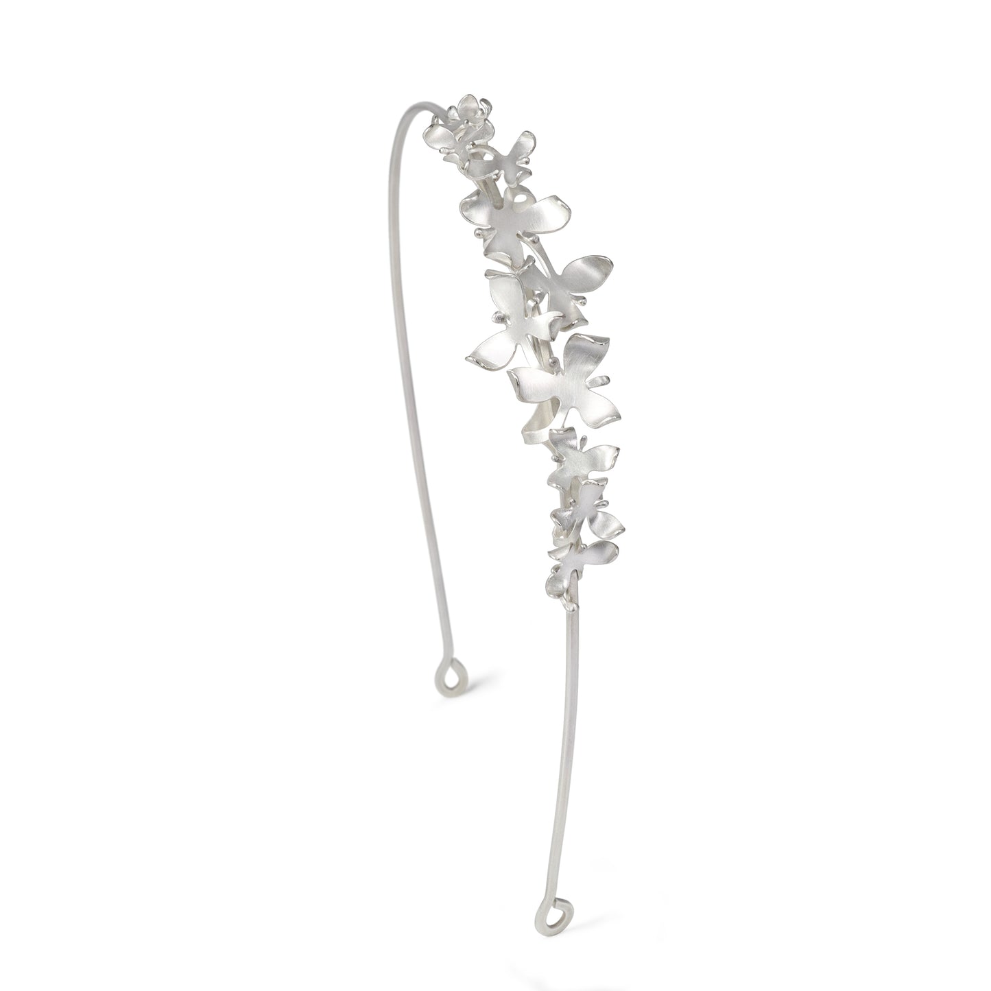 Silver Orchid Bridal Headband, can become a set of four pieces of jewellery