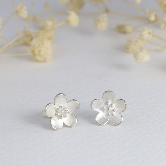 SALE small silver blossom stud earrings