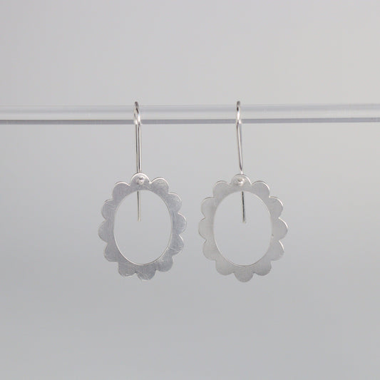 SALE Large oval frill long earrings