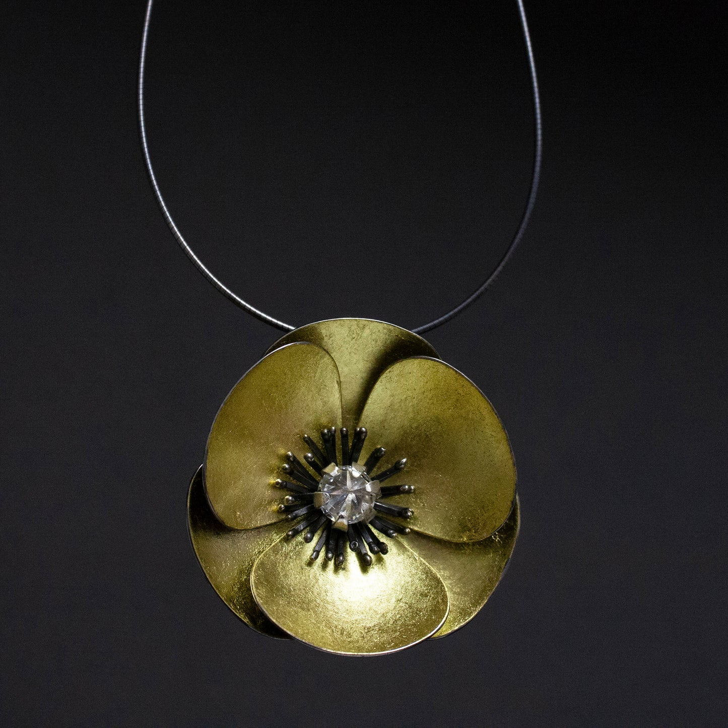 Large Gold and Oxidised Silver Poppy headband, can become a pendant