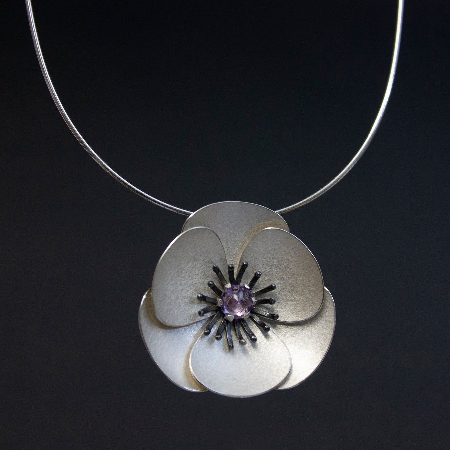 Medium Silver Poppy Ribbon headband, transforms into a pendant
