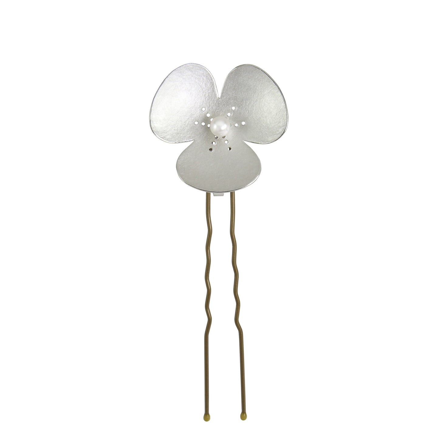 Single Silver and Pearl Poppy hairpin, which becomes a pendant