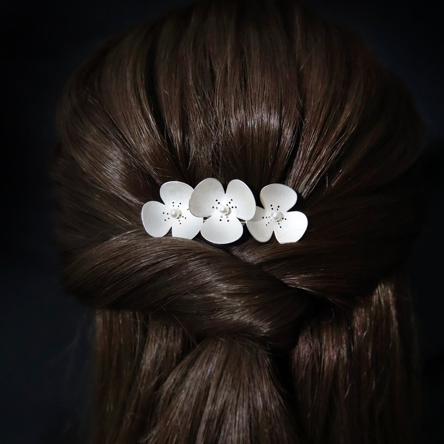 Three Silver and Pearl Poppies Bridal Barette Hairclip, which instantly convert into jewellery
