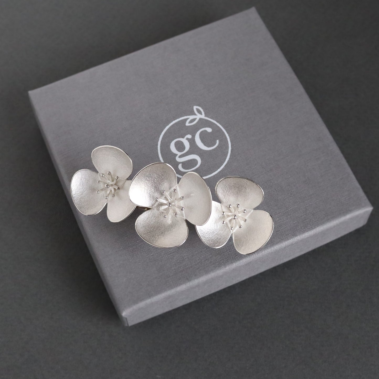 Three Silver Poppies Bridal Barette Hairclip, which instantly convert to a set of jewellery