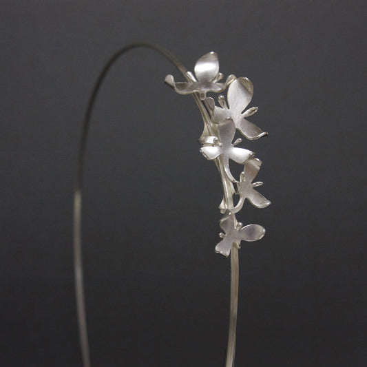Small Silver Orchid Bridal Headband, can become sets of jewellery